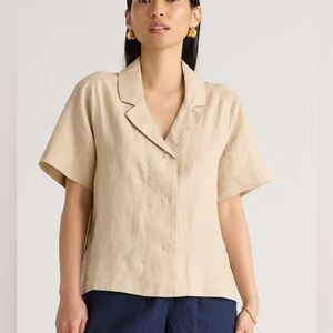 Quince - 100% European Linen Short Sleeve Shirt (Beige)